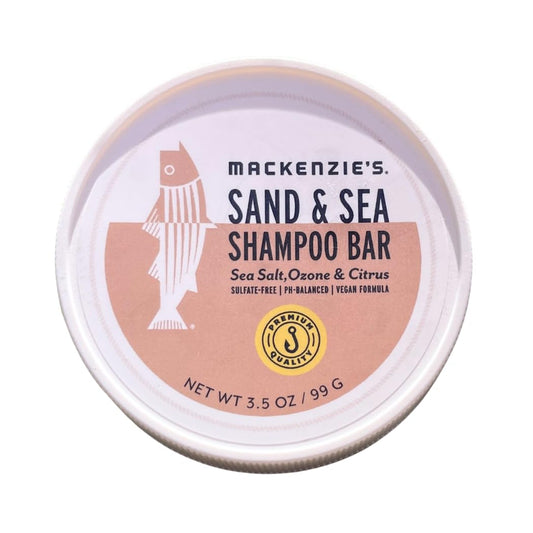 MACKENZIE'S Sand & Sea Shampoo Bar - Gifts for Fishermen - Vegan - Sulfate-Free - Eco Friendly - Zero Waste - Reusable Packaging with Travel Container - 3.5 OZ