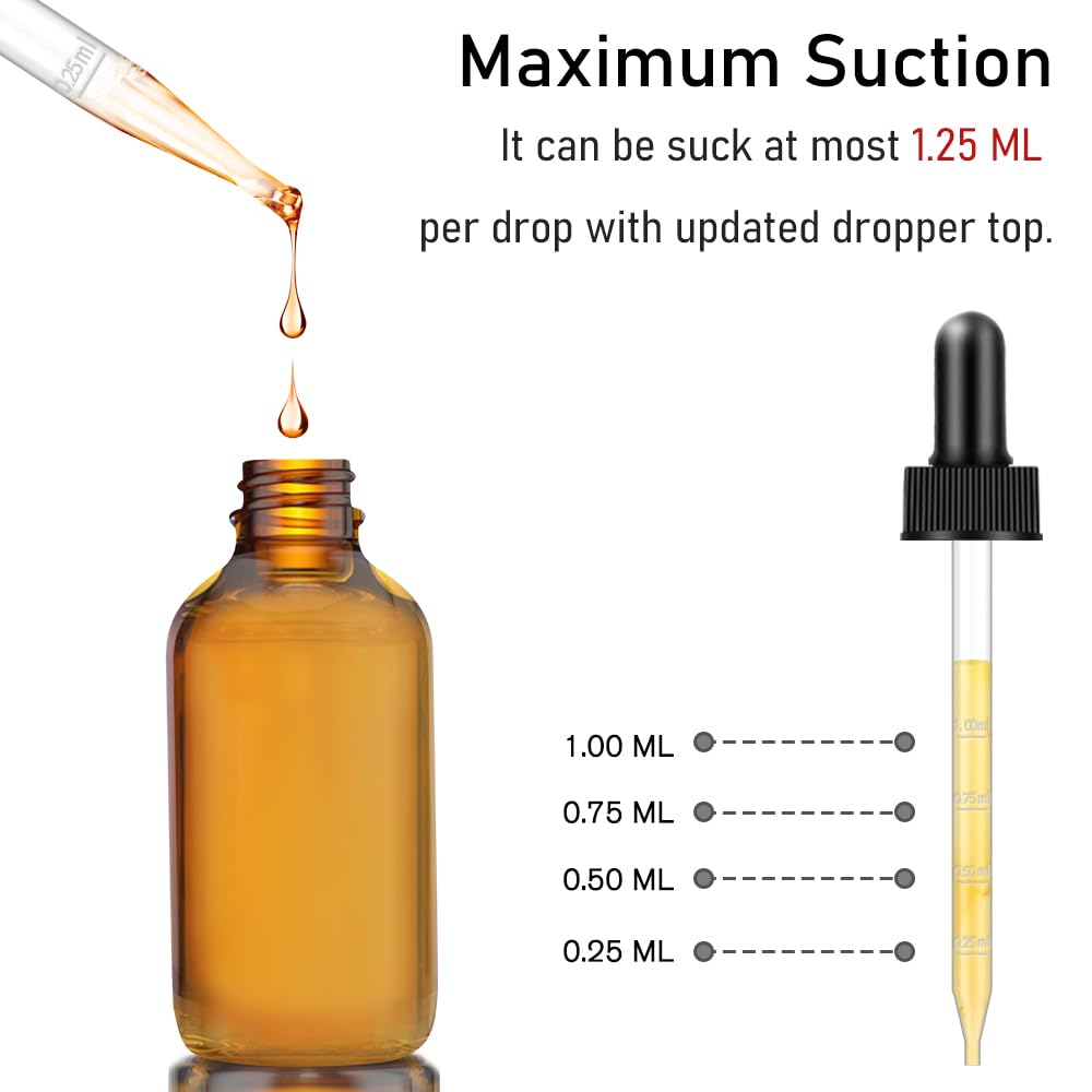 Bumobum Dropper Bottle 4 oz, 12 pack Amber Glass Eye Dropper Bottles for Essential Oils with Labels and Funnel, 120 ml Tincture Bottle with Plastic Measured Dropper