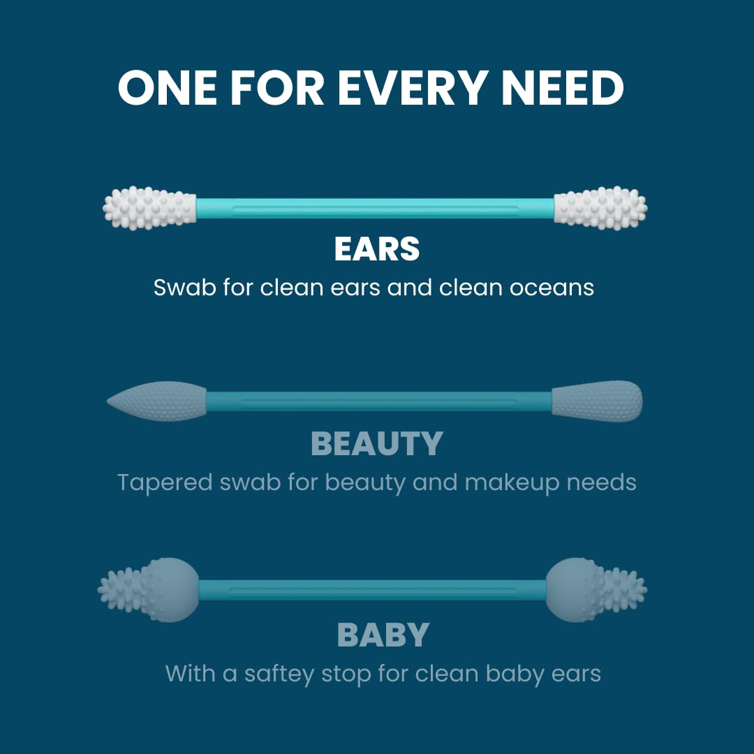 LastSwab® Reusable Cotton Swabs for Ear Cleaning - The Sustainable and Sanitary Alternative to Single-Use Q Tips - Zero Waste and Easy to Clean - Comes with a Convenient Travel Case Holder - Turquoise