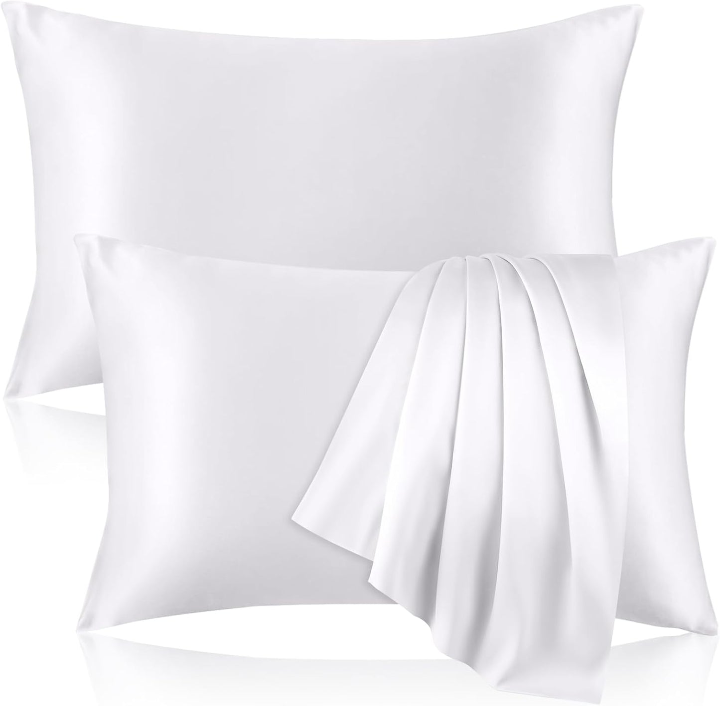 2 Pack 100% Pure Silk Pillowcase for Hair and Skin, Both Sides Mulberry Silk Pillowcases with Hidden Zipper, Cooling Pillowcase 19 Momme, 600 Thread Silk Pillow Cases King Size, White