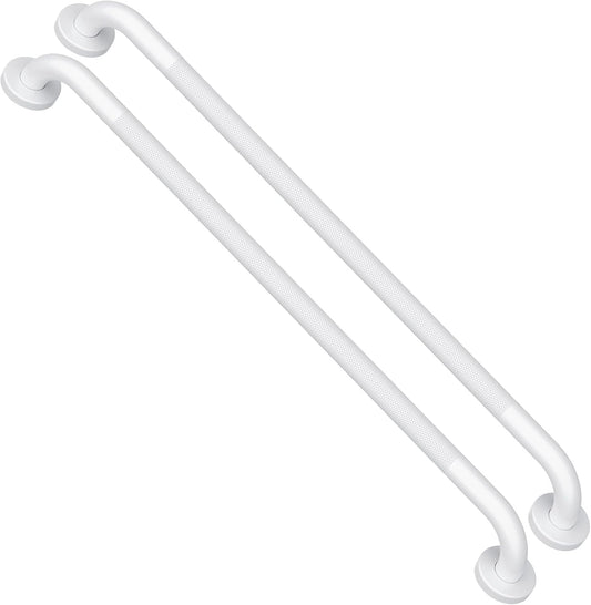 2 Pack White Grab Bars 32 Inch, 1.25" Diameter Anti Slip Bathroom Grab Bar w/Knurled Grip, Handicap Grab Bar for Wall, Shower Handle Safety Handrail for Senior