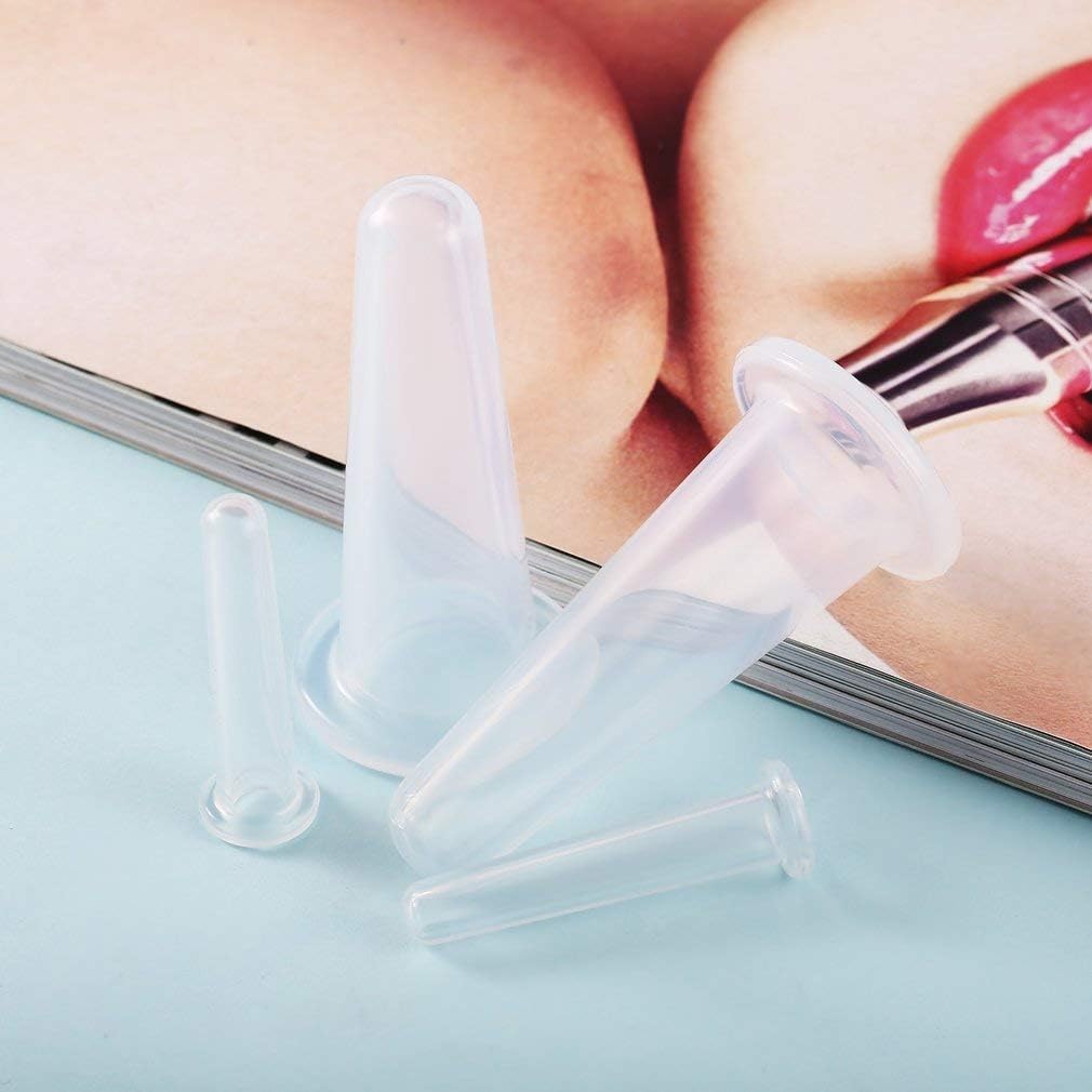 4Pcs Mini Massage Cupping Set Silicone Facial Cups Face Massager Helper Skin Care Neck Back Eyes Massaging Cup Safe to Use, Don't Worry About Burns (Transparent)