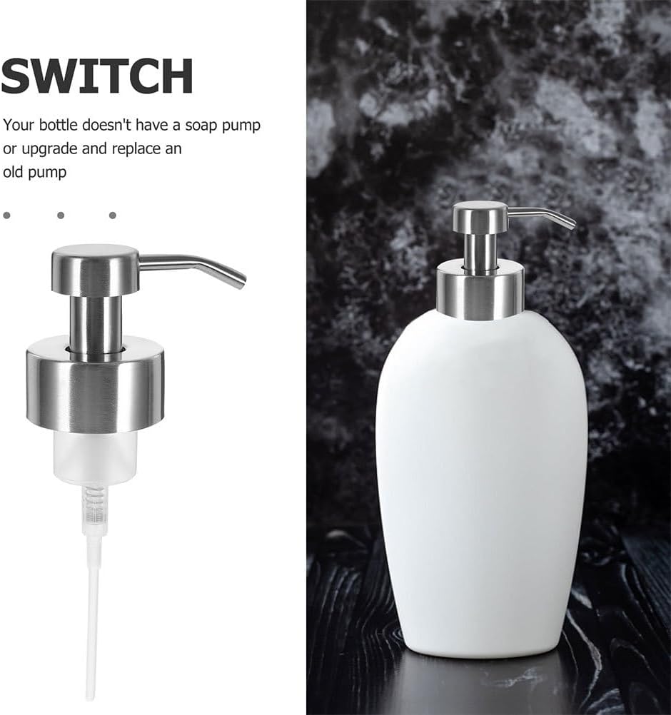 Homoyoyo 3Pcs Thread Mouth Foaming Soap Dispenser Pump Stainless Steel Replacement Lotion Shampoo Bottle Pumps for Bathroom Countertop