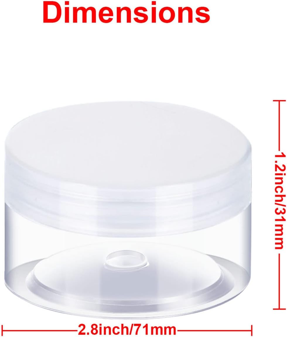 SATINIOR 12 Pack Plastic Container Jars with Lids Round Clear Travel Cosmetic Container Slime Jar for Toiletries, Lotion, Cream, Ointment, Makeup, Rhinestone, Sample, Kitchen Storage(2 oz,Clear)