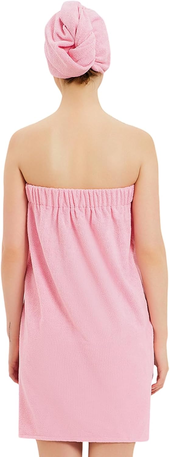 Womens Bath Body Wrap & Hair Towel Shower Spa Wrap Robe Adjustable Closure Bathrobe