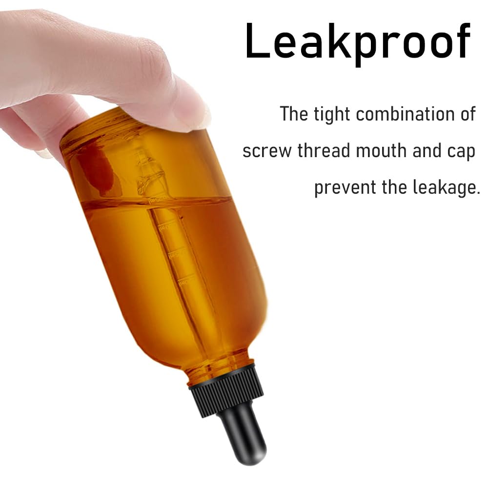 Bumobum 2 Pack 4 oz Amber Dropper Bottles, Tincture Bottles with Dropper, Glass Serum Bottle with Dropper for Essential Oils with Funnel, Labels & Pipette(Unbreakable Plastic Eye Dropper)