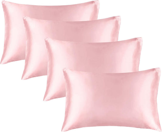 BEDELITE Satin Pillowcase for Hair and Skin, Super Soft Similar to Silk Pillow Cases 4 Pack with Envelope Closure, Cooling Pillowcases for Women Men (20"x30" Queen Size, Pink)