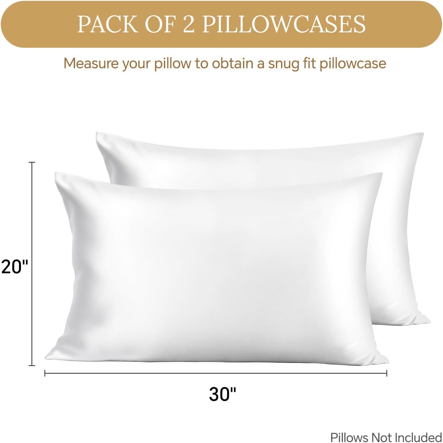 INFIIXSO Mulberry Silk Pillowcase 2 Count, Silk Pillow Cases Queen Size Set with Hidden Zipper 20x30 Inches, Ultra Smooth and Soft Cooling Pillow Cases for Hot Sleepers (White, 2 Count)