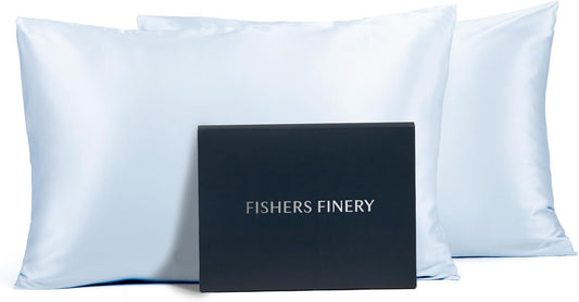 Fishers Finery 25mm 100% Pure Mulberry Silk Pillowcase (Blue Standard)