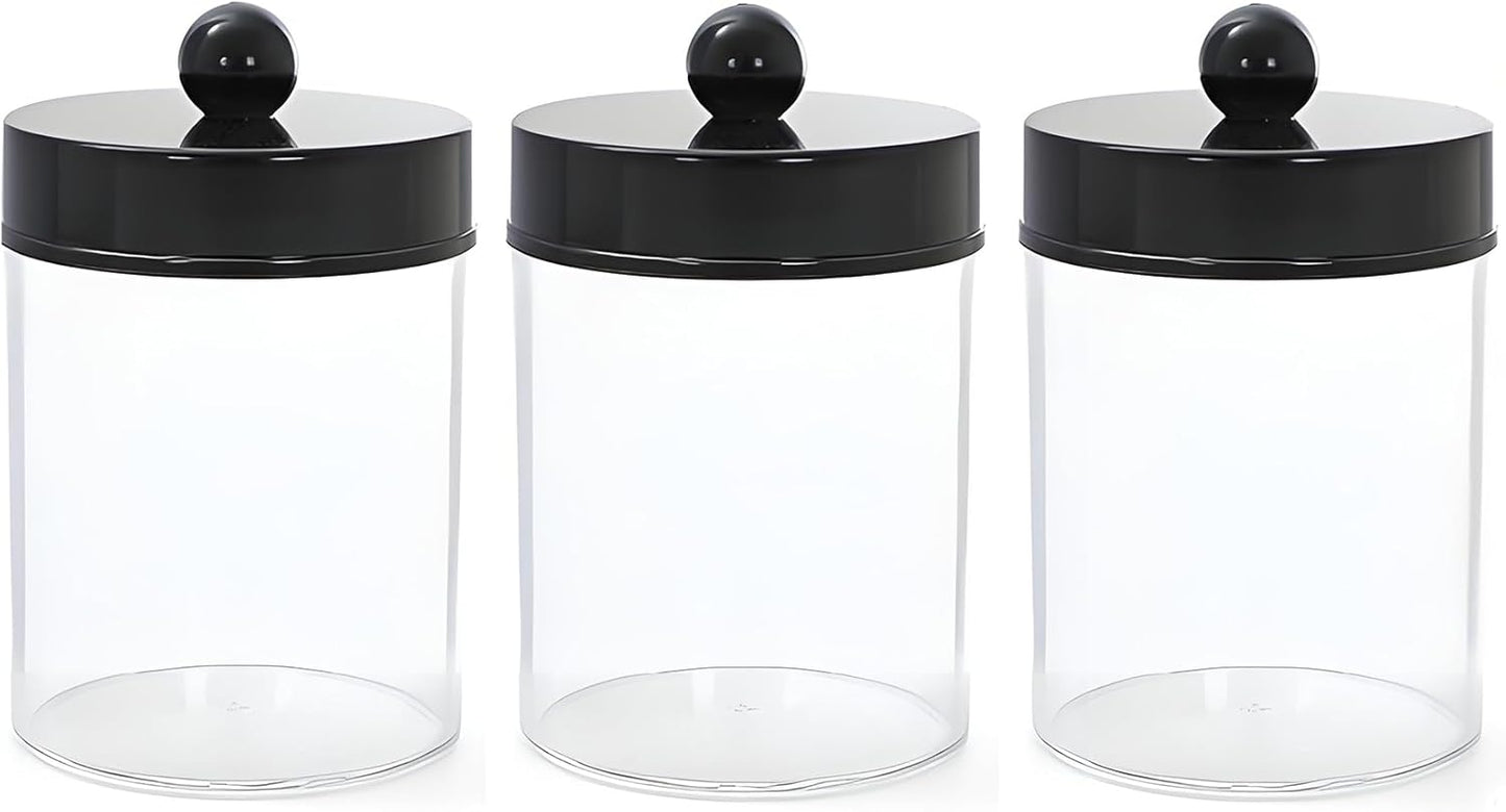 AXX Qtip Dispenser Apothecary Jars Bathroom - Qtip Holder Storage Canister Clear Plastic Jar for Cotton Swab,Q-Tips,Cotton Rounds (G#Black 4Pcs)
