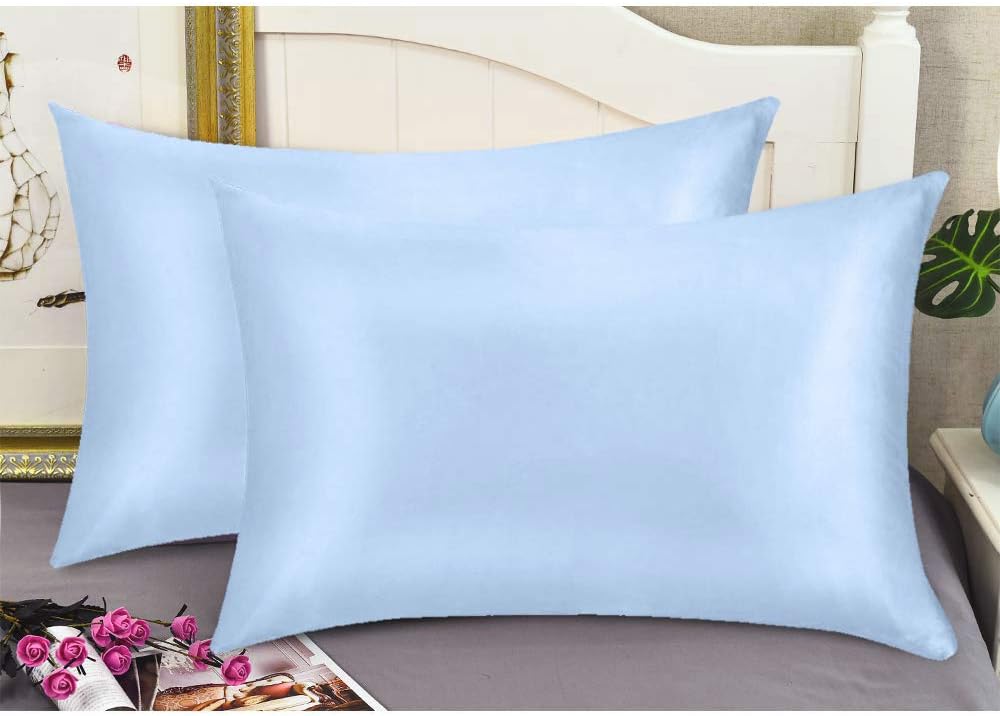 100% Mulberry Silk Pillowcases Set of 2 for Hair and Skin and Super Soft and Breathable King Size Nature Silk Pillowcases (King, Blue)
