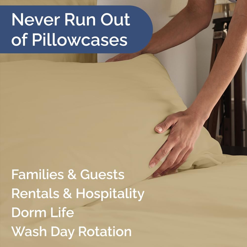 King Pillow Cases Set of 6 - Ultra Soft Hotel Quality Pillowcase Covers - Comfy & Wrinkle Free - Shrink, Stain and Fade Resistant - Easy-Care, Machine Washable Pillow Protectors - 6 Piece Set - Beige