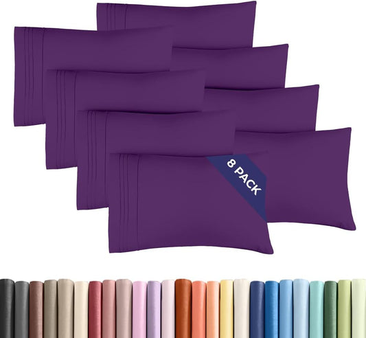 Queen Pillow Cases Set of 8 - Ultra Soft Hotel Quality Pillowcase Covers - Comfy & Wrinkle Free - Shrink, Stain & Fade Resistant - Easy-Care, Machine Washable Pillow Protectors - 8 Piece Set - Purple