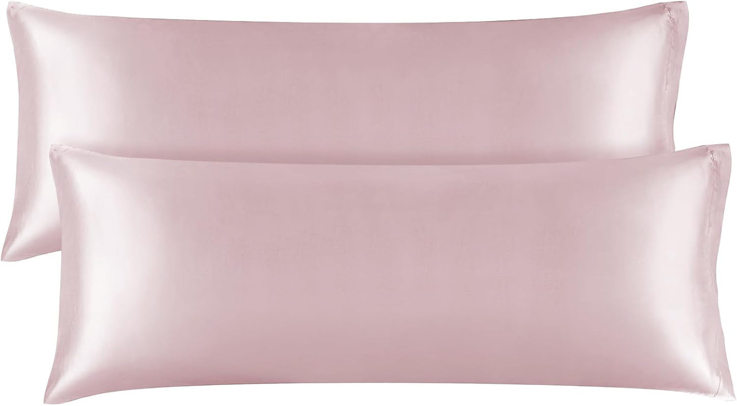 BEDELITE Satin Body Pillow Cover 2 Pack, Super Soft and Cooling Body Pillow Pillowcase for Hair and Skin, Breathable Silky Full Long Pillowcase Cover(20"x54", Lotus Pink)