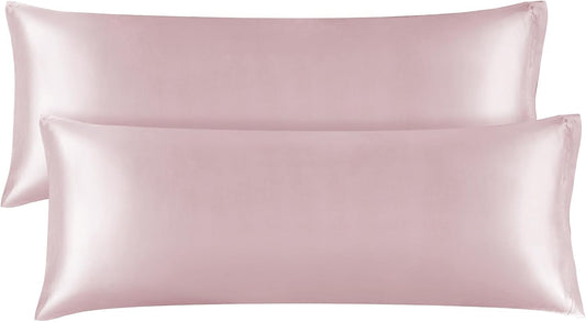 BEDELITE Satin Body Pillow Cover 2 Pack, Super Soft and Cooling Body Pillow Pillowcase for Hair and Skin, Breathable Silky Full Long Pillowcase Cover(20"x54", Lotus Pink)