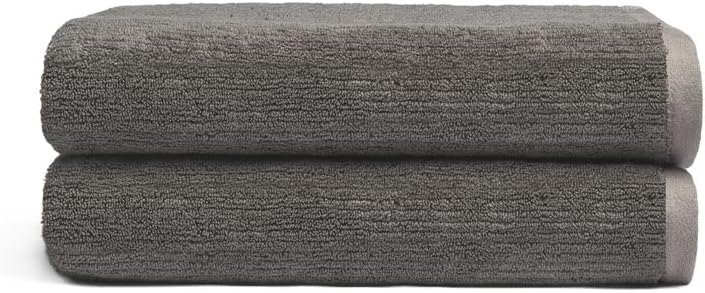 Cozy Earth Ribbed Bath Towel Set - 60% Cotton 40% Viscose from Bamboo Bathroom Towels - Soft & Absorbent Textured Ribbed Pattern - 2 Pack Charcoal
