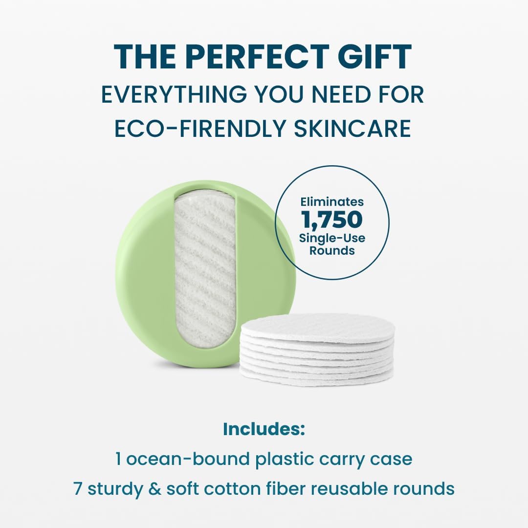 LastRound® 7 Sustainable Reusable Cotton Rounds for Facial Cleansing – Zero-Waste Eco-Friendly Makeup Remover Pads for All Skin Types with Travel Storage Case