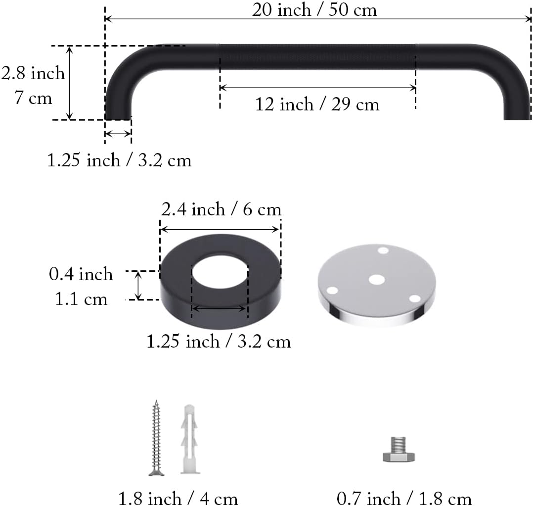 20 Inch Anti Slip Shower Grab Bar Oil Rubbed Black 1.25" Diameter,Munzong 2 Pack Bathroom Grab Bar, Knurled Bathroom Balance Bar,Safety Hand Rail Support Handicap Elderly Senior Assist Bath Handle