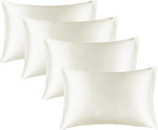 BEDELITE Satin Pillowcase for Hair and Skin, Super Soft Similar to Silk Pillow Cases 4 Pack with Envelope Closure, Cooling Pillowcases for Women Men (20"x30" Queen Size, Ivory)