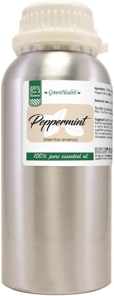 2 (Two) Bottles - 16 fl oz Peppermint Essential Oil (100% Pure & Uncut), Aluminum Bottle - GreenHealth