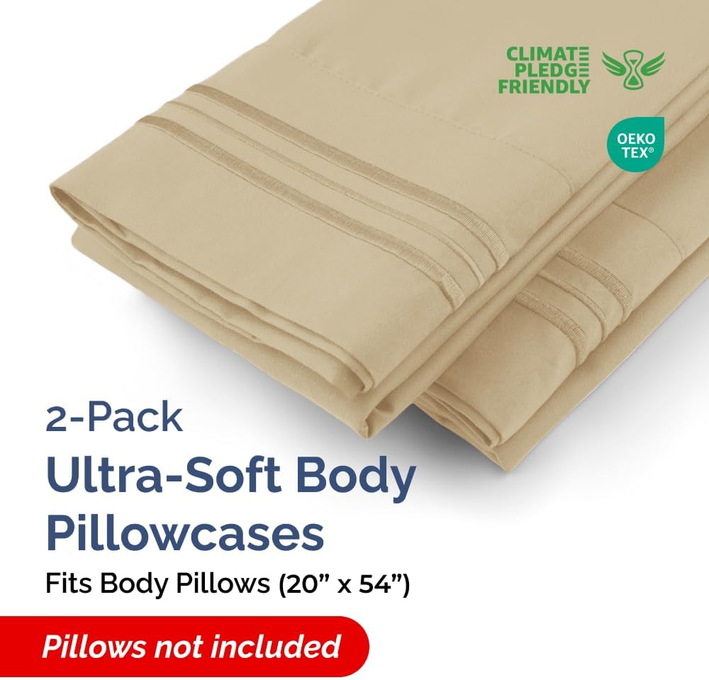 Long Pillowcases - Body Pillow Cover - Long Pillow Insert for Sleeping, Side Sleepers - Soft & Breathable Body Pillow Case with Envelope Enclosure - Comfy, Cozy & Machine Washable - 20" x 54" (Beige)