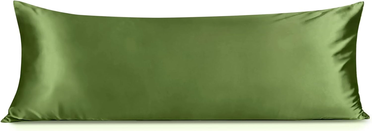 INFIIXSO Body Pillow Cover with Zipper, Luxury Mulberry Silk Body Pillow Case 20x54 Inches, Ultra Smooth and Soft Cooling Long Pillowcase, Gift for Women, Men(Cedar Green)