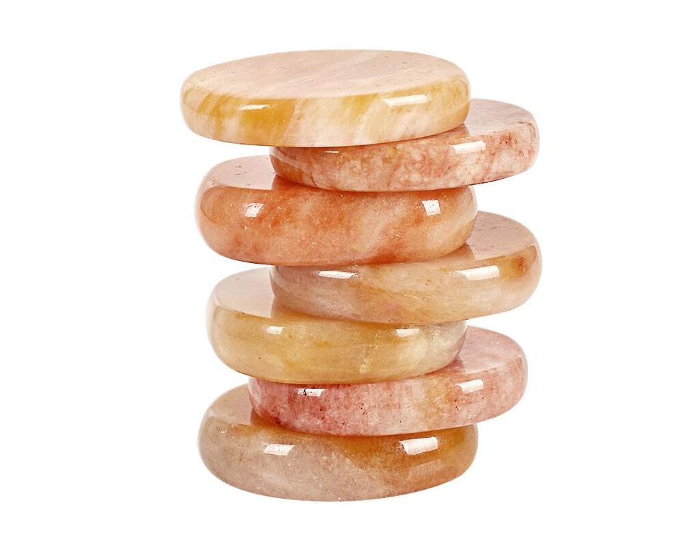 7 Pieces Natural Massage Stones Set for Professional or Home Spa, Smooth and Natural Massage Stones (Yellow Jade)