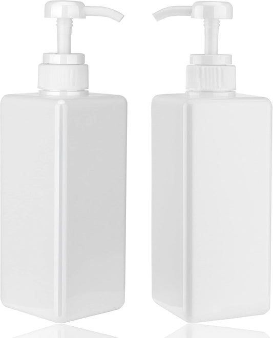 Pump Bottle Dispenser 22oz/650ml Jansburg 2Pack Refillable Square Plastic Lotion Dispenser Empty Lotion Pump Bottle for Essential Oil Lotion, Shampoo, Bathroom Travel White