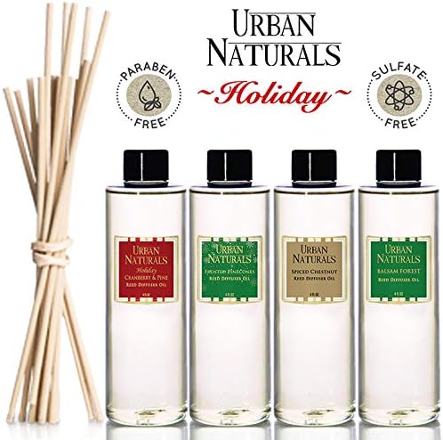 Urban Naturals Reed Diffuser Oil Refill Autumn Woods, Fall Leaves, Cedarwood, Apple Bark, 4 oz + Free Reed Sticks, Made in The USA