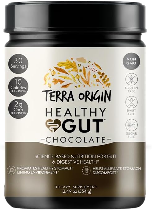 TERRA ORIGIN Healthy Gut Chocolate | 30-Servings with L-Glutamine, Zinc, Glucosamine, Slippery Elm Bark, Marshmallow Root and More!