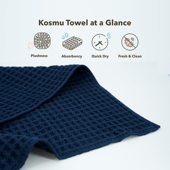 Luxury Japanese Cotton Silk Waffle Bath Towel | Plush, Absorbent, and Quick Dry (Ocean Blue, Face Towel, 16" x 16")