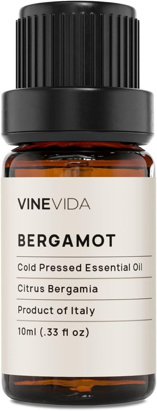 VINEVIDA Bergamot Essential Oil 10 mL - Undiluted, Pure, Vegan, Sustainable, and Recyclable Glass Bottle