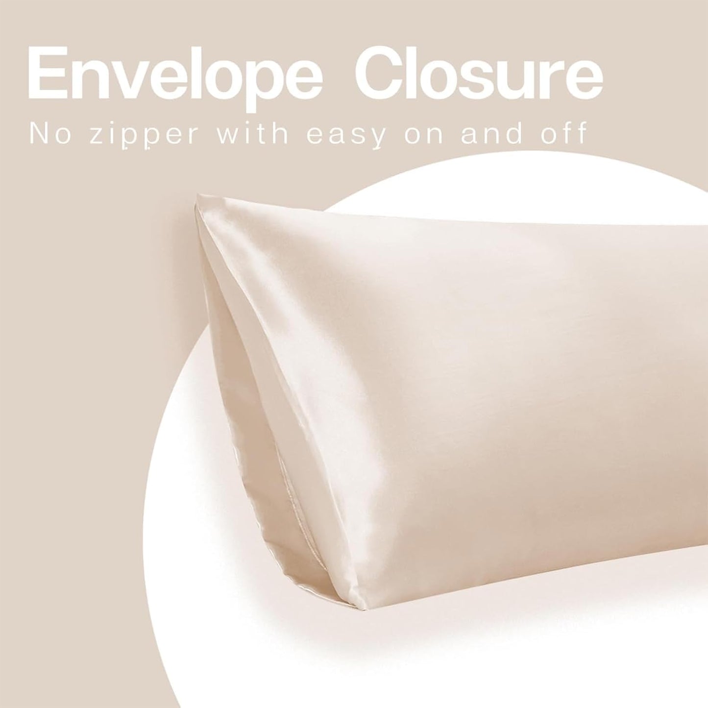 MR&HM Satin Body Pillow Cover, Soft and Breathable Body Pillow Case with Envelope Closure, Cooling and Silky Long Pillowcase for Hair and Skin,Grey (20x54, Beige)