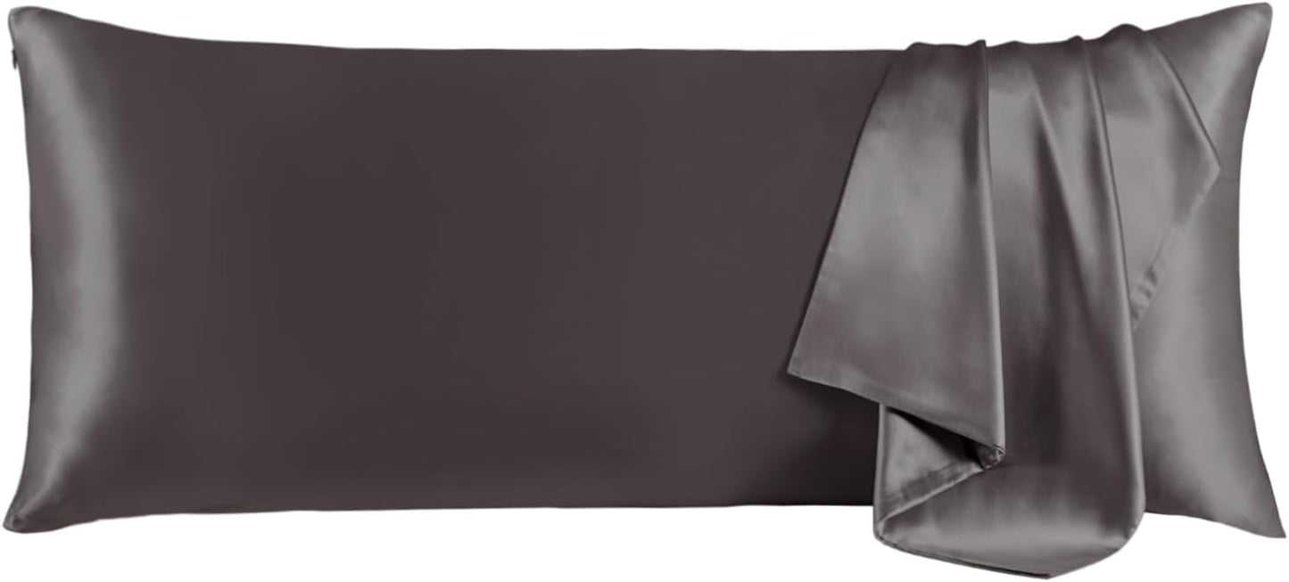 THXSILK Mulberry Silk Body Pillow Case, 100% Mulberry Silk Pillowcase for Hair and Skin, Natural Mulberry Ultra-Soft Silk Zipper Pillow Cover, 1pc (Dark Gray, Body Size 20"x54")
