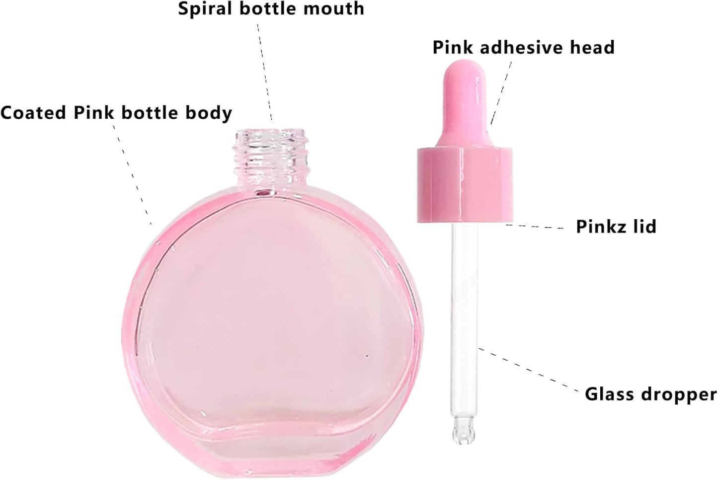 6Pcs 2 oz Glass Dropper Bottles for Essential Oils,60ml Pink flat round perfume bottle with Eye Droppers,for Oils,Perfumes,Serums,Leakproof for Travel (Pink)