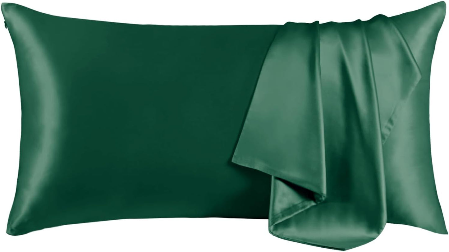 THXSILK 100% Mulberry Silk Pillowcase for Hair and Skin Heath, Best Gift Choice, Grade 6A+ Silk, Mulberry Silk Pillow Cover with Zipper, 1pc(California King Size 20"x40", Emerald Green)