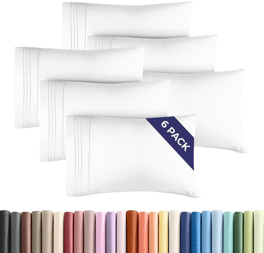 King Pillow Cases Set of 6 - Ultra Soft Hotel Quality Pillowcase Covers - Comfy & Wrinkle Free - Shrink, Stain and Fade Resistant - Easy-Care, Machine Washable Pillow Protectors - 6 Piece Set - White