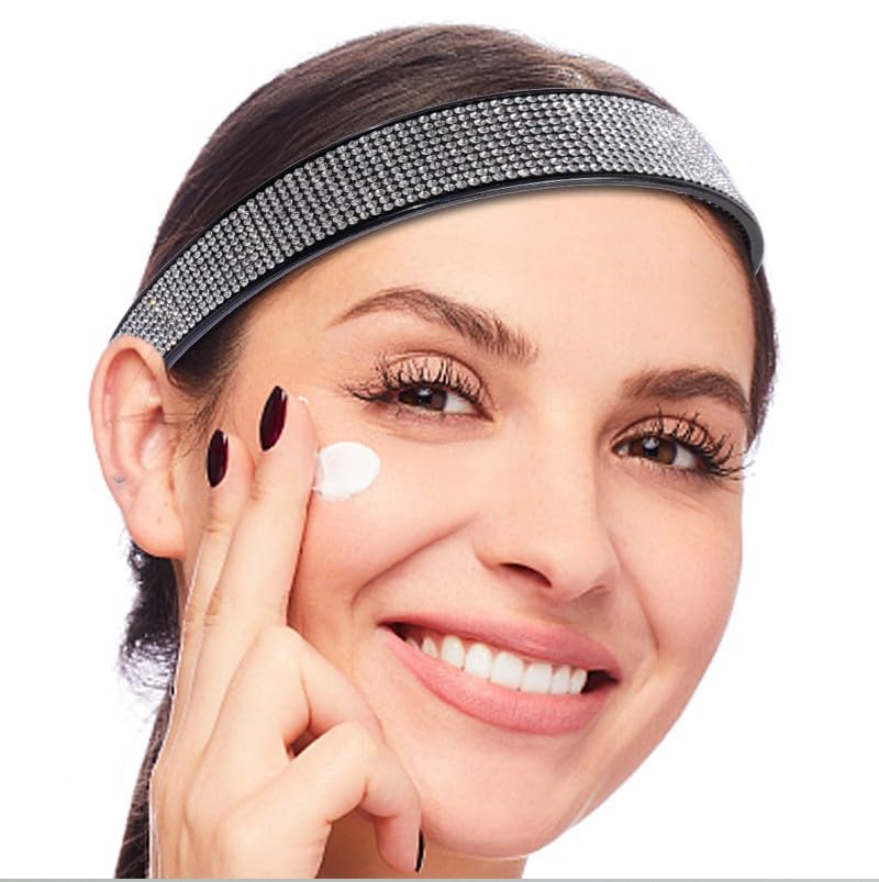 Rhinestone Headbands for Women Girls,4PCS Sparkly Crystal Headband Non Slip,Solid Rhinestone Hair Hoop Tooth Hair Bands,Comfortable Daily Prom Party Head Accessories