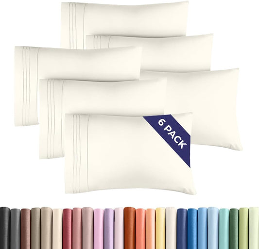 Queen Pillow Cases Set of 6 - Ultra Soft Hotel Quality Pillowcase Covers - Comfy, Cozy & Wrinkle Free - Shrink, Stain and Fade Resistant - Machine Washable Pillow Protectors - 6 Piece Set - Off White