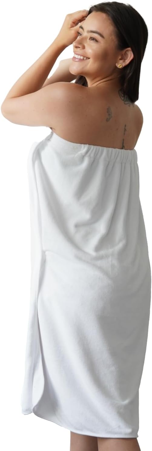 Efforest Towel Wrap For Women, Lightweight Quick Dry Wrap Towel Full Length - Adjustable Beach & Pool Bathrobe with Pocket, White-S/M