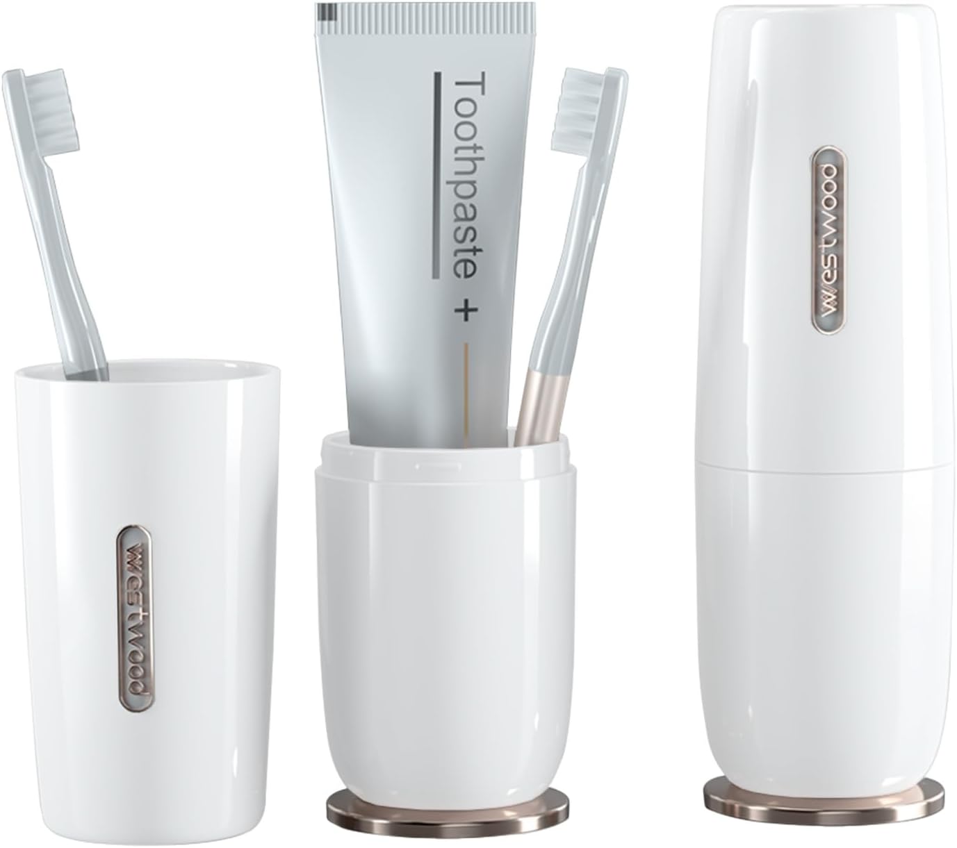 Luxury White Plastic Travel Toothbrush Holder Case with Cover, Portable Travel Toothbrush Cup, Storage Container for School Camping Business Trip Bathroom