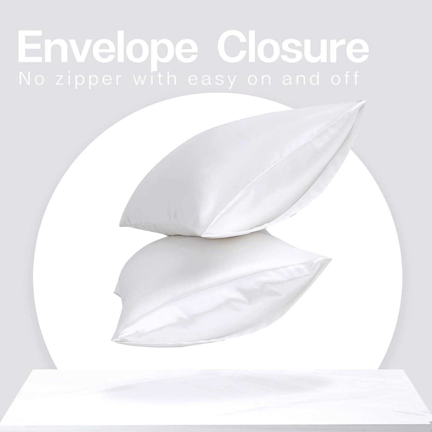 MR&HM Satin Pillowcase for Hair and Skin, Silk Satin Pillowcase 2 Pack, King Size Pillow Cases Set of 2, Silky Pillow Cover with Envelope Closure (20x40, White)