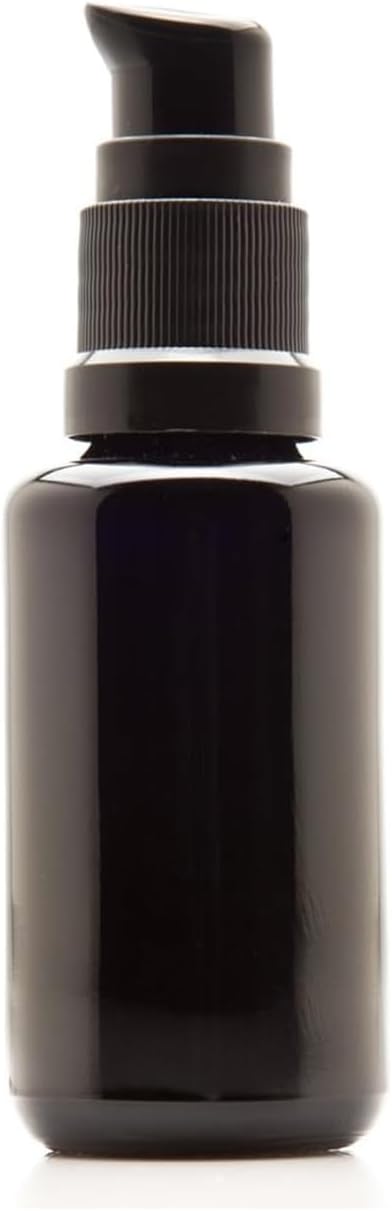 Infinity Jars 30 Ml (1 fl oz) Refillable Ultraviolet Black Glass Pump Bottles Leak-Proof Travel Containers for Toner, Sanitizer, Beard Oil, Hair Serum, Essential Oils 10-Pack
