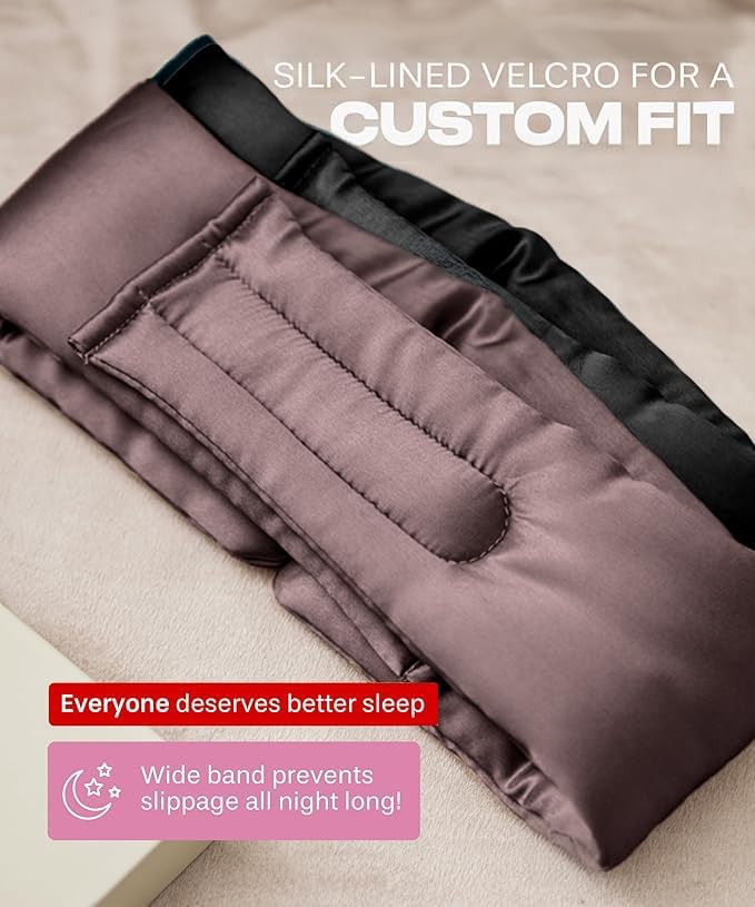 SUNDAYSILKS™ | Adjustable Silk Sleep Mask for Side Sleeper | Cloud-Like Comfort, Weighted for Deep Sleep | Soft Sleep Face Mask for Women & Men, Full Blackout, Cooling Silk Eye Mask for Sleeping (2PK)