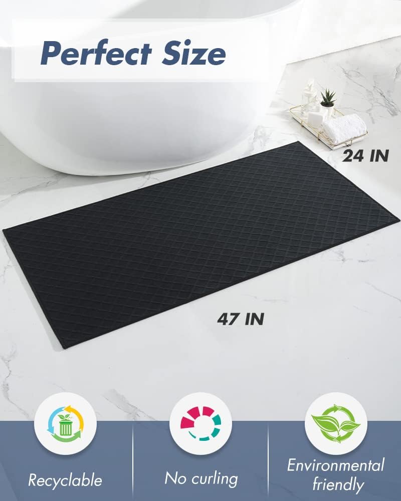 AMOAMI Bath-Mat, Ultra Thin Bath Runner Rug Mat, Rubber Backed Bath Mats for Bathroom Non Slip, Absorbent Bath Rug for Bathroom Floor, Shower, Sink 2'x 4'(24" x 47") Black