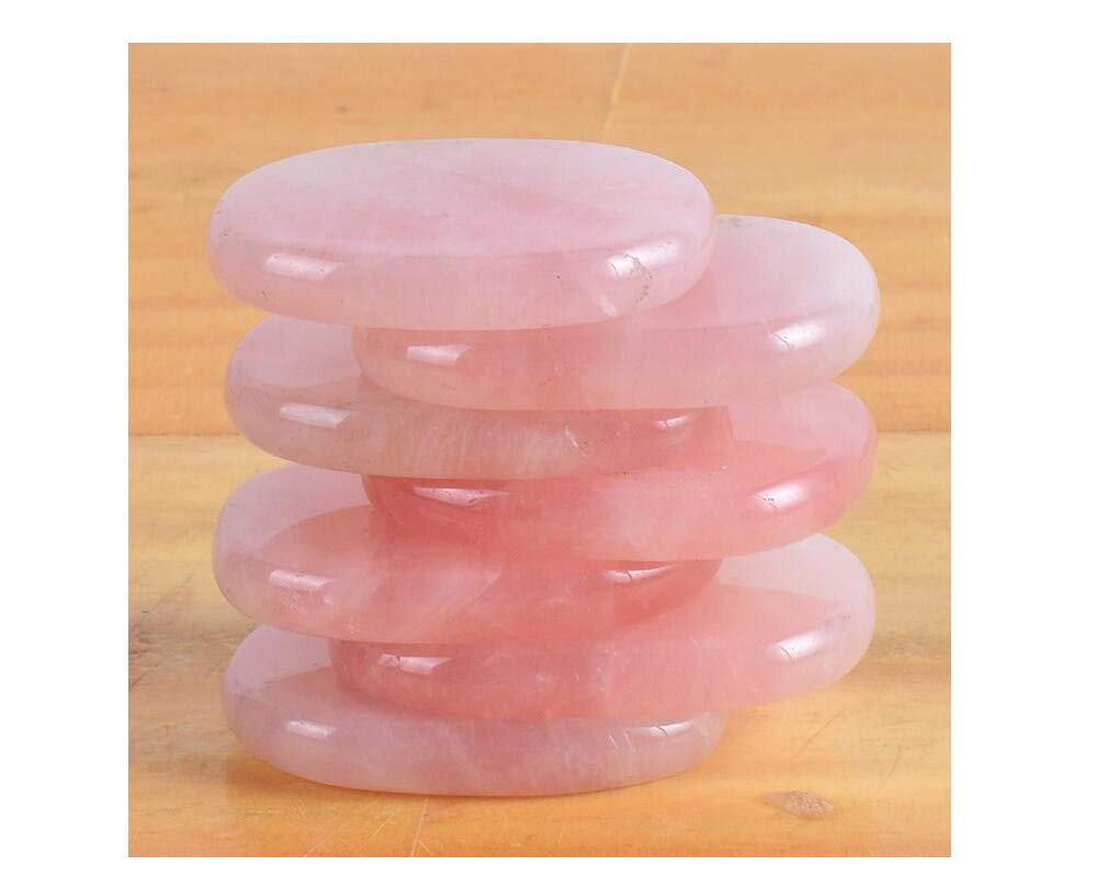 7 Pieces Natural Rose Quartz Massage Stones Set for Professional or Home Spa, Smooth and Natural Massage Stones (Rose Quartz)