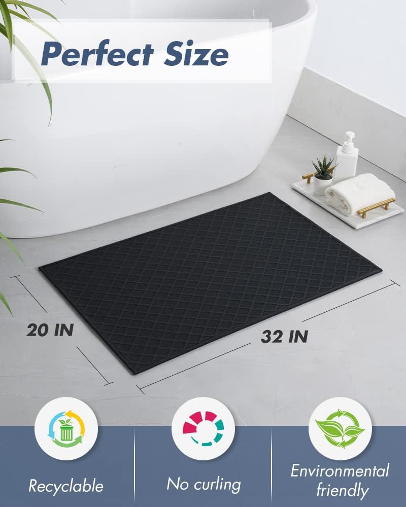 AMOAMI Ultra Thin Bathroom Rugs, Rubber Backed Bath Mats for Bathroom Non Slip, Absorbent Bathroom Mat for Floor, Shower, Sink(20"x 32", Black)