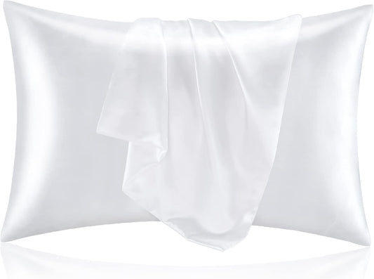 BEDELITE Satin Pillowcase for Hair and Skin, Super Soft and Cooling Similar to Silk Pillow Cases 2 Pack with Envelope Closure, Gift for Women Men(20"x36" King Size, White)