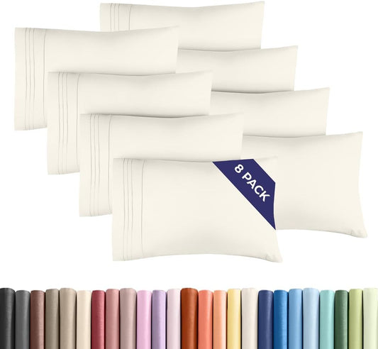 King Pillow Cases Set of 8 - Ultra Soft Hotel Quality Pillowcase Covers - Comfy. Cozy & Wrinkle Free - Shrink, Stain and Fade Resistant - Machine Washable Pillow Protectors - 8 Piece Set - Off White
