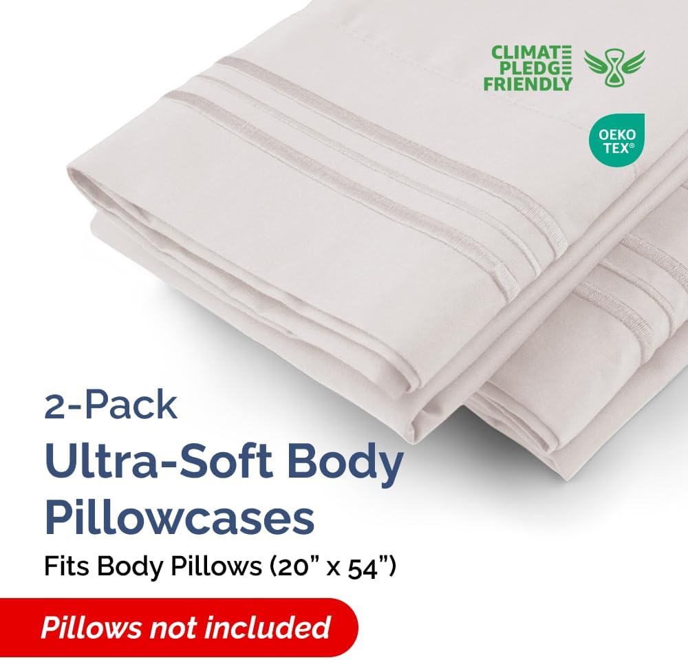 Long Pillowcases - Body Pillow Cover - Long Pillow Insert for Sleeping, Side Sleepers - Soft & Breathable Body Pillow Case with Envelope Enclosure - Comfy & Machine Washable - 20" x 54" (Light Grey)